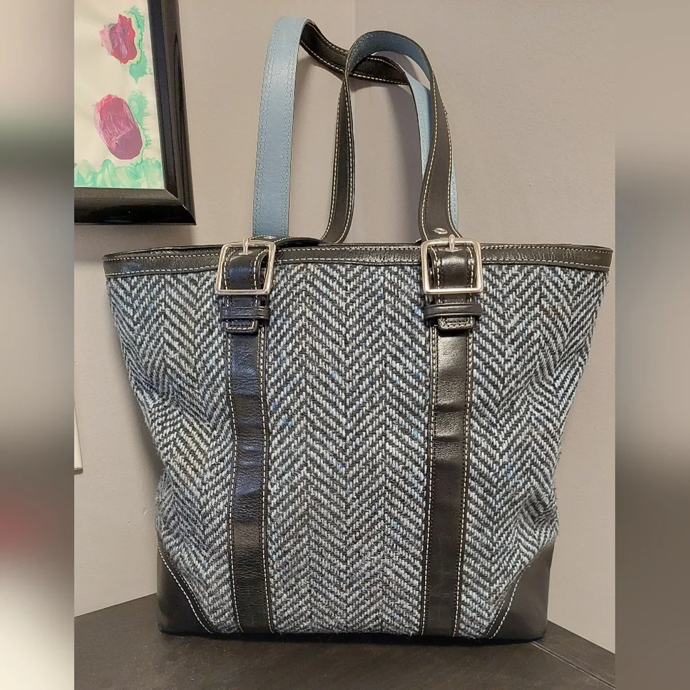 COACH Hampton Wool Tweed Herringbone Tote Shoulder Bag